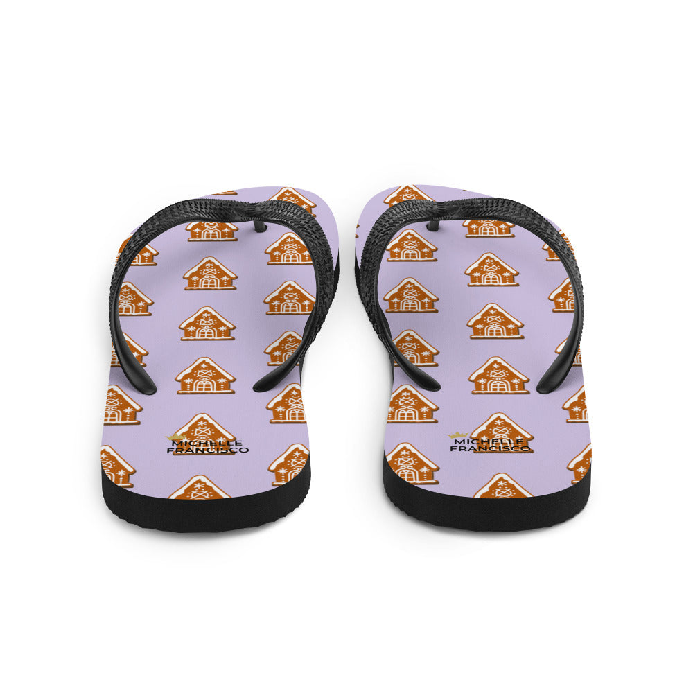 Lavender Gingerbread House Flip-Flops