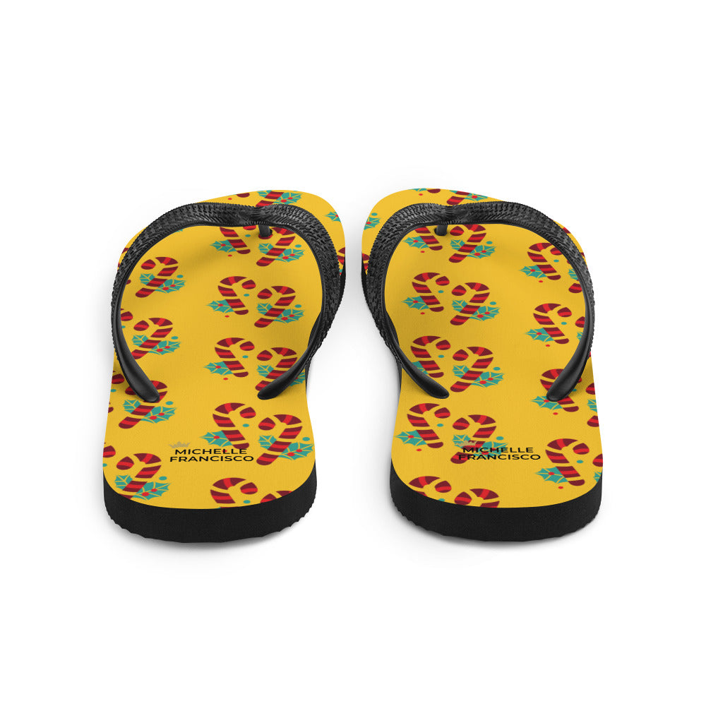 Yellow Candy Cane Flip-Flops