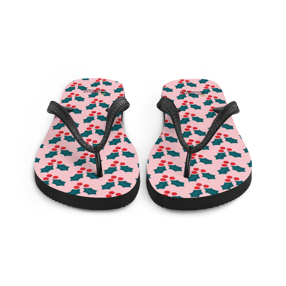 Pink Mistletoe Flip-Flops