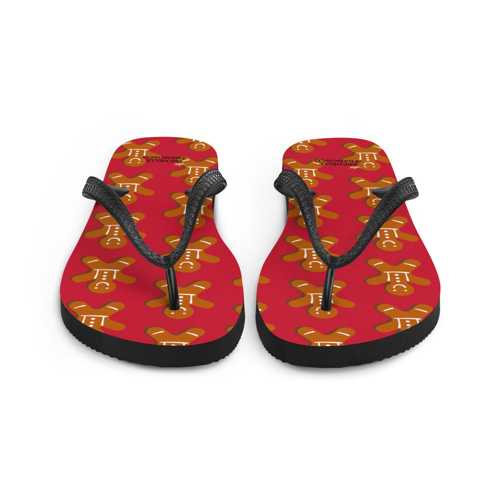 Red Gingerbread Man Flip-Flops