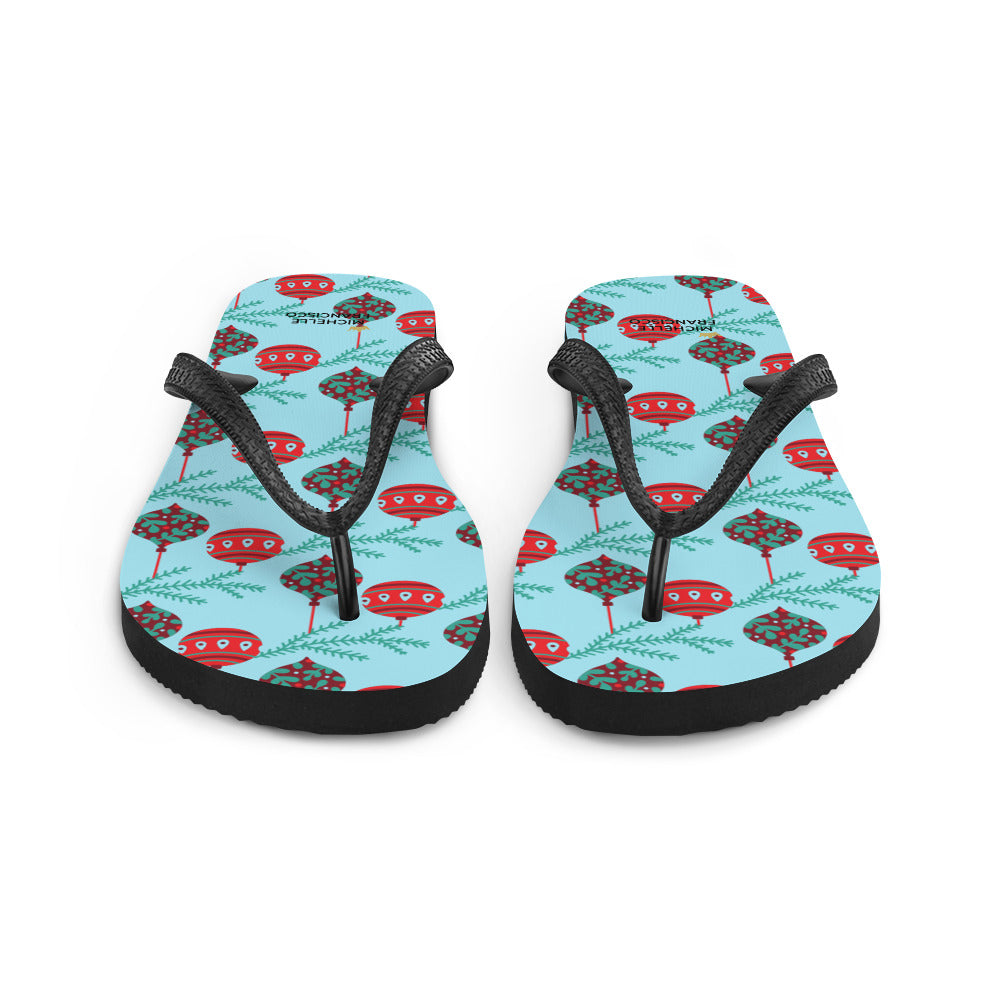 Blizzard Blue Christmas Tree Branch with Ornaments Flip-Flops