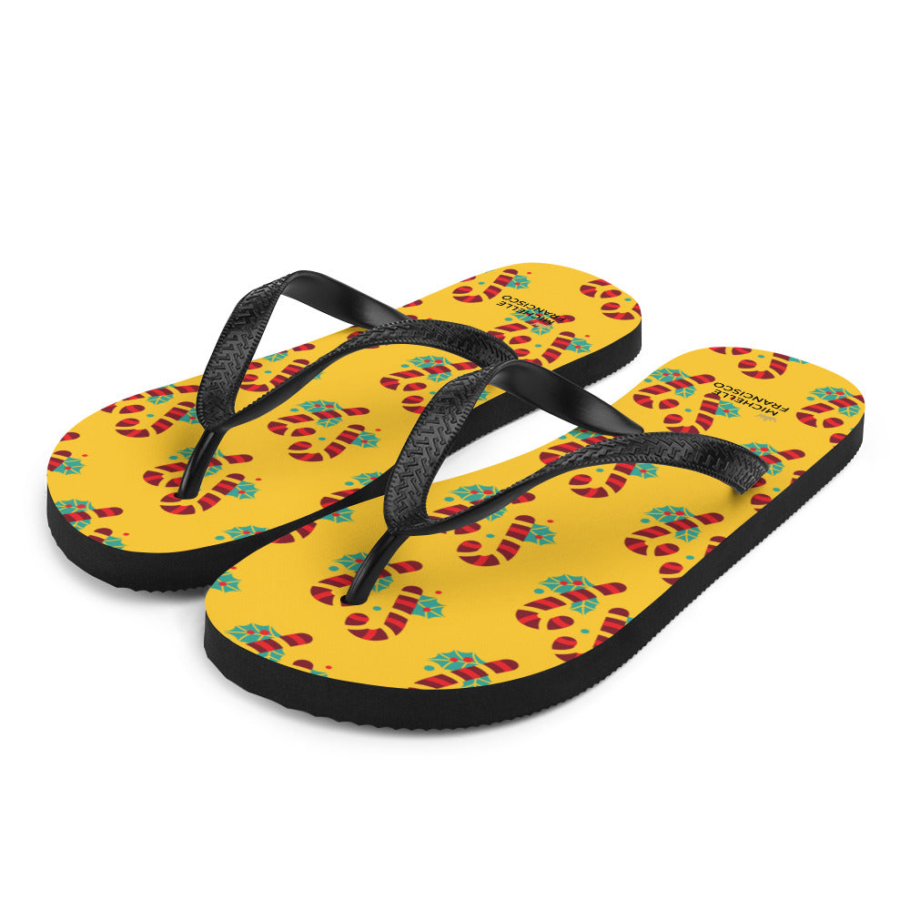 Yellow Candy Cane Flip-Flops