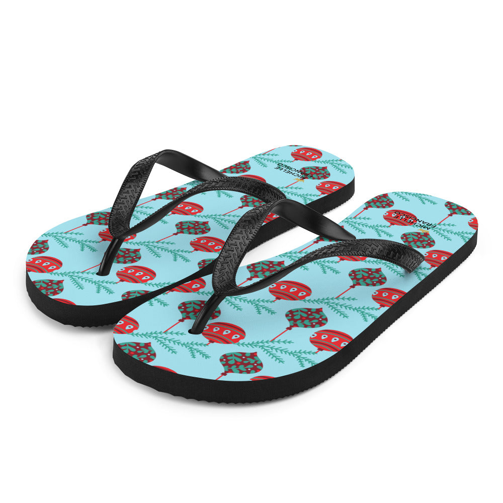 Blizzard Blue Christmas Tree Branch with Ornaments Flip-Flops