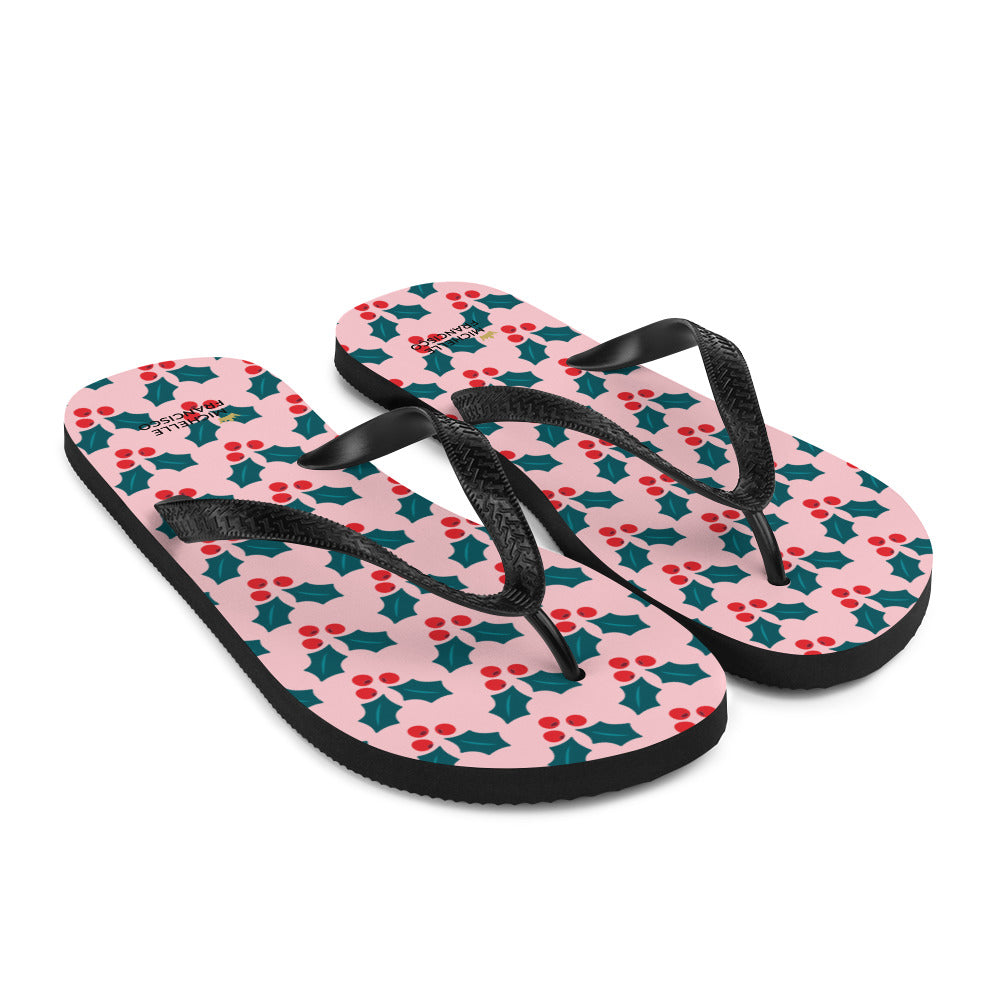 Pink Mistletoe Flip-Flops