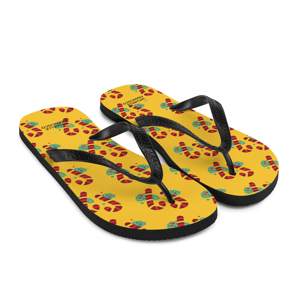 Yellow Candy Cane Flip-Flops