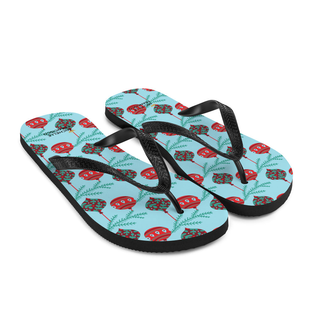 Blizzard Blue Christmas Tree Branch with Ornaments Flip-Flops
