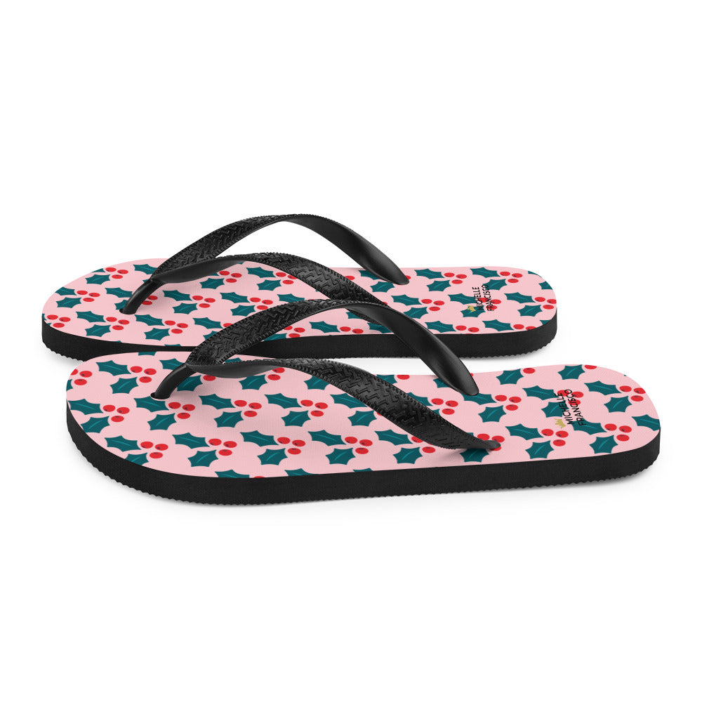 Pink Mistletoe Flip-Flops