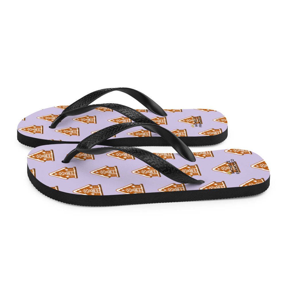 Lavender Gingerbread House Flip-Flops
