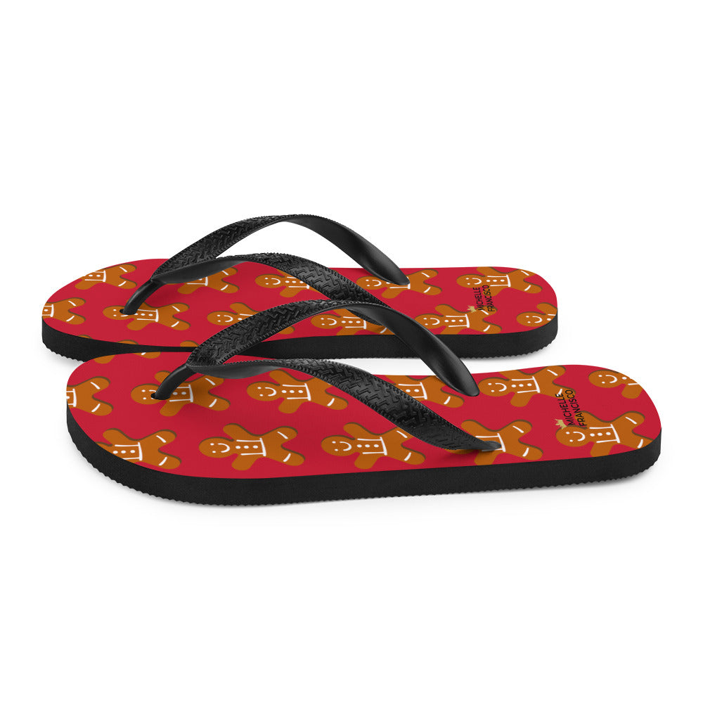 Red Gingerbread Man Flip-Flops