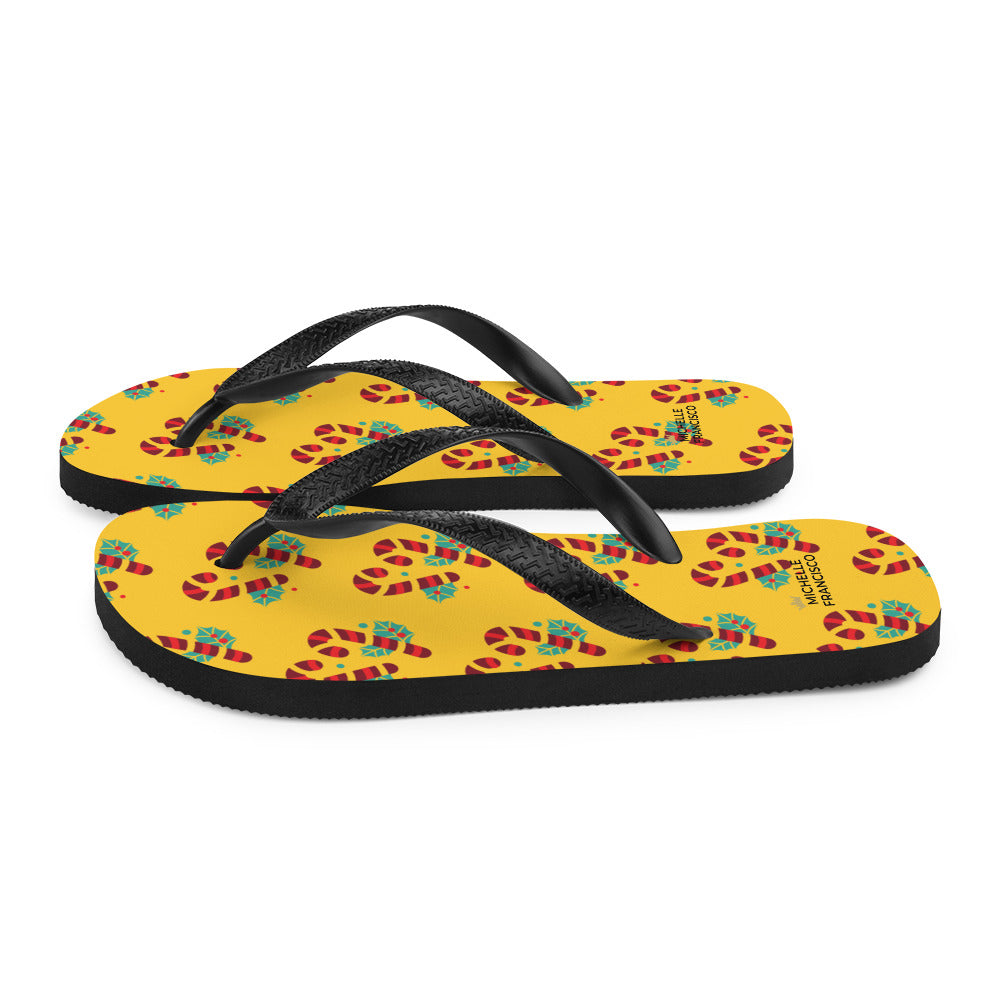 Yellow Candy Cane Flip-Flops