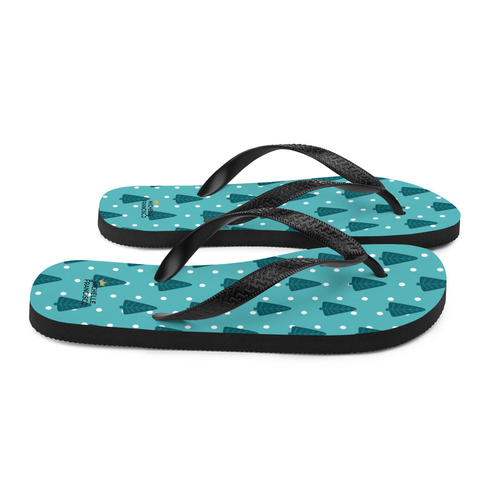 Snowy Christmas Tree Flip-Flops