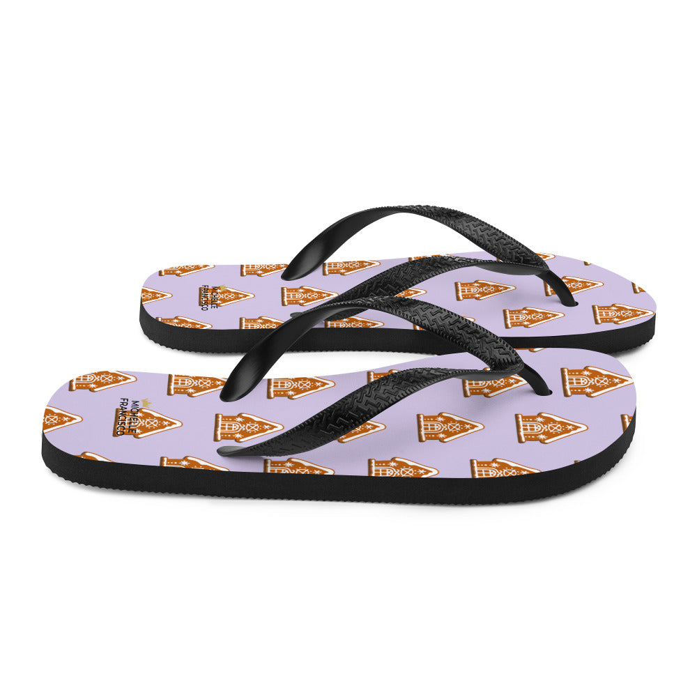 Lavender Gingerbread House Flip-Flops