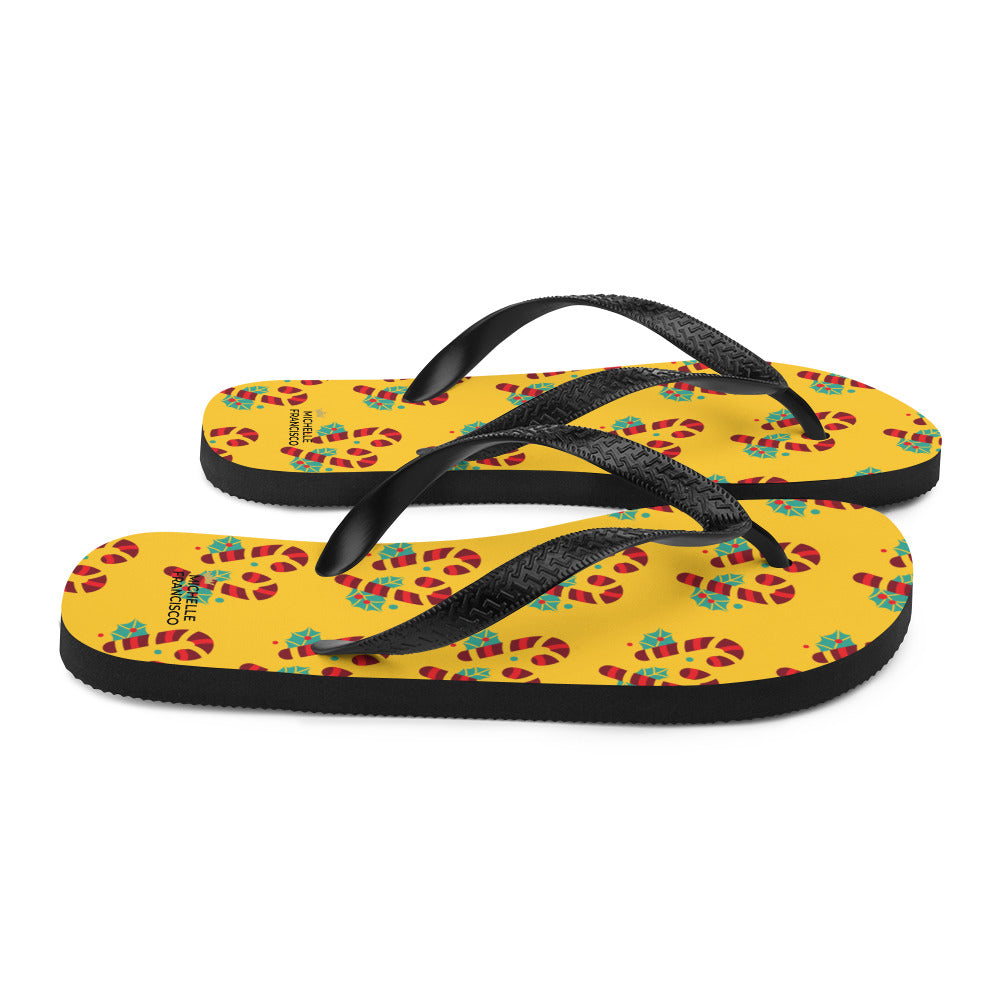 Yellow Candy Cane Flip-Flops