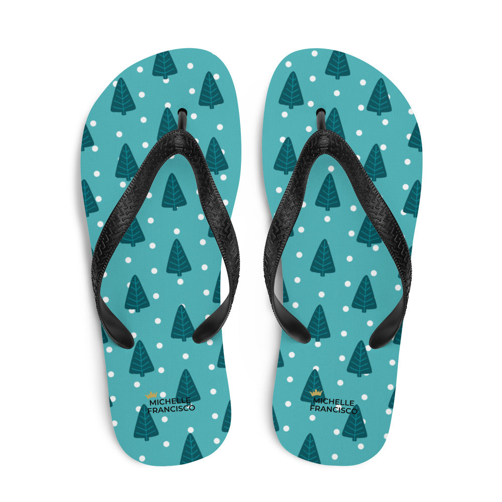 Snowy Christmas Tree Flip-Flops