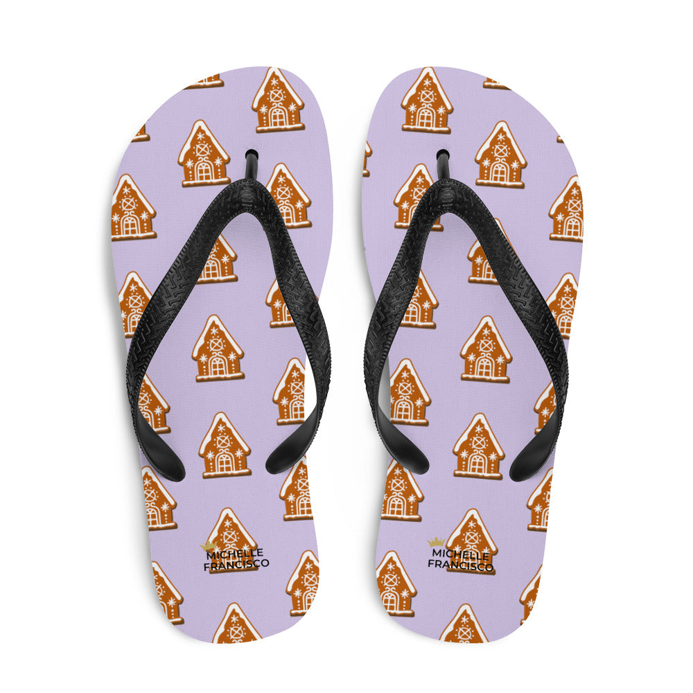 Lavender Gingerbread House Flip-Flops