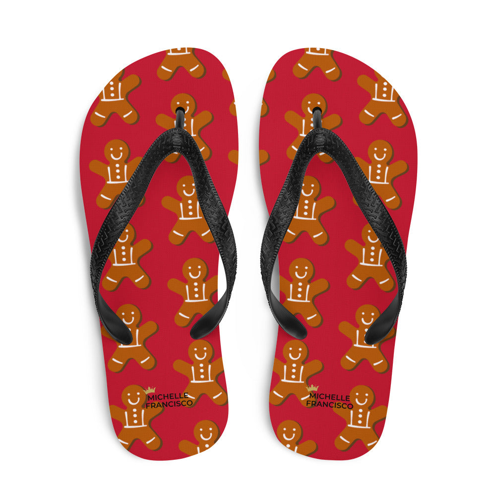 Red Gingerbread Man Flip-Flops