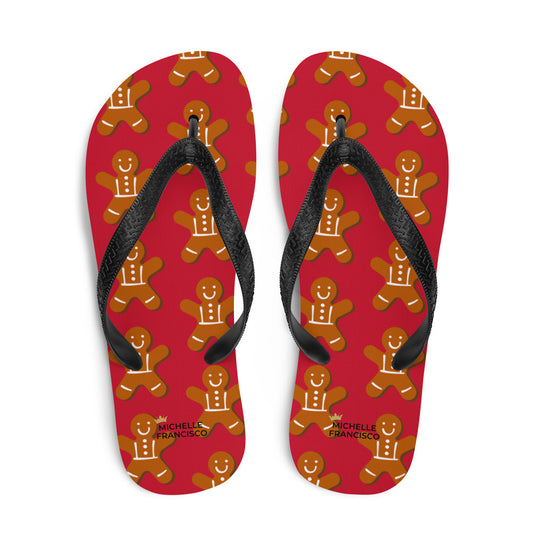 Red Gingerbread Man Flip-Flops - Michelle Francisco