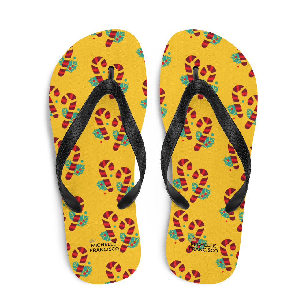 Yellow Candy Cane Flip-Flops
