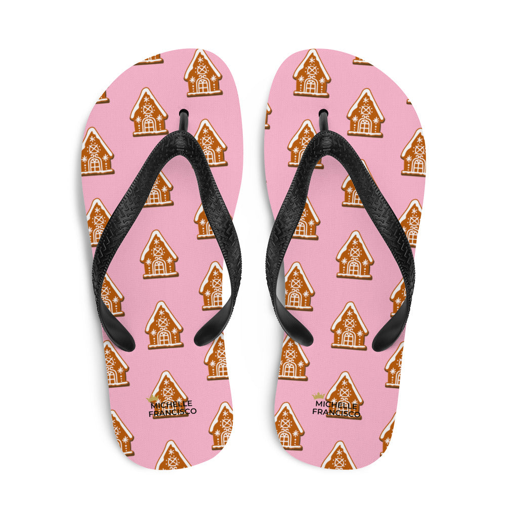 Cotton Candy Gingerbread House Flip-Flops