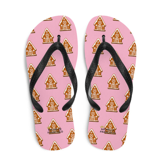 Cotton Candy Gingerbread House Flip-Flops - Michelle Francisco