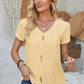 Decorative Button Eyelet V-Neck Short Sleeve T-Shirt