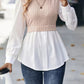 Contrast Round Neck Puff Sleeve Blouse