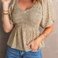 Smocked Balloon Sleeve Peplum Blouse