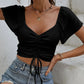 Drawstring Short Sleeve Crop Top