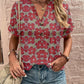 Full Size Printed Notched Short Sleeve Blouse