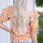 Floral Round Neck Flutter Sleeve Blouse