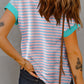 Striped Notched Short Sleeve T-Shirt