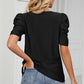 Eyelet Round Neck Puff Sleeve T-Shirt