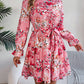 Printed Mock Neck Flounce Sleeve Mini Dress