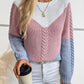 Color Block Round Neck Long Sleeve Sweater