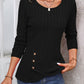 Decorative Button Round Neck Long Sleeve T-Shirt