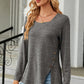 Slit Decorative Button Square Neck T-Shirt