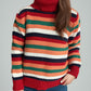 Contrast Stripes Turtleneck Long Sleeve Sweater