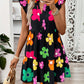 Ruffled Printed Notched Cap Sleeve Dress