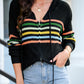 Striped Zip Up Hooded Sweater Cardigan