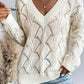 Openwork V-Neck Long Sleeve Sweater