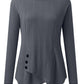 Decorative Button Round Neck Long Sleeve Top