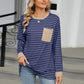 Pocketed Striped Round Neck Long Sleeve T-Shirt