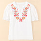 Embroidered Notched Neck Flounce Sleeve Top