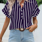 Striped Notched Short Sleeve Blouse