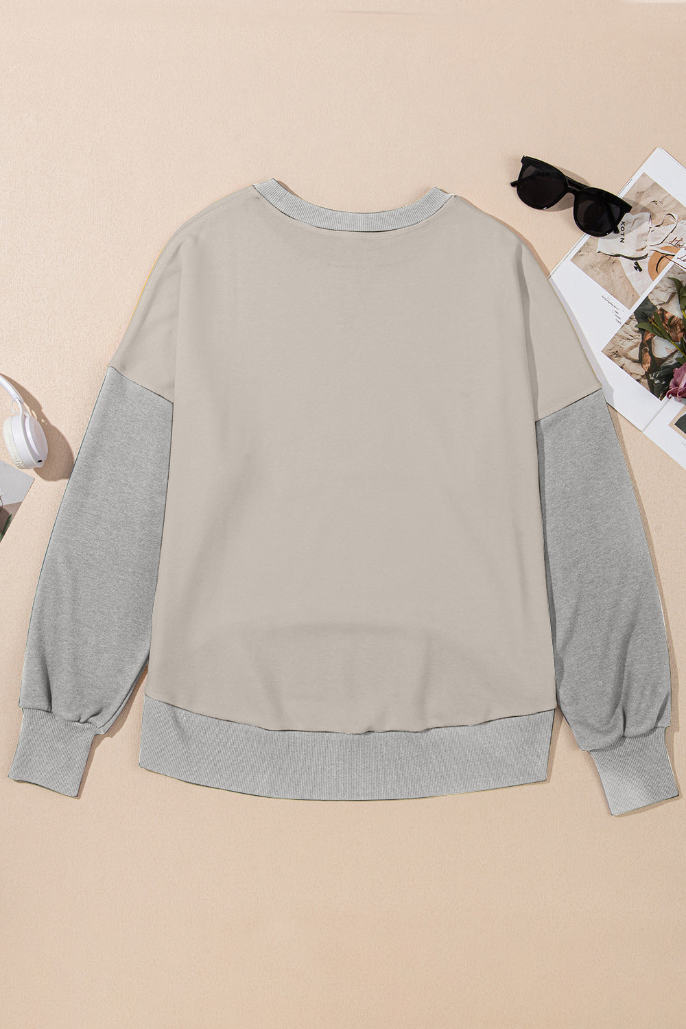 Contrast Round Neck Long Sleeve Sweatshirt