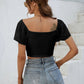 Drawstring Short Sleeve Crop Top