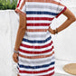 Striped V-Neck Short Sleeve Dress