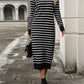 Striped Round Neck Long Sleeve Dress