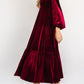 V-Neck Long Sleeve Midi Velvet Dress