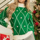 Diamond Pattern Contrast Trim Mock Neck Sweater